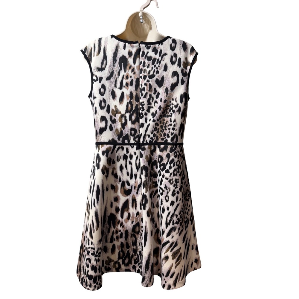 Sandra Darren Womens Leopard Print Fit &‎ Flare Dress Petite 10P Black Tan White - Picture 4 of 9